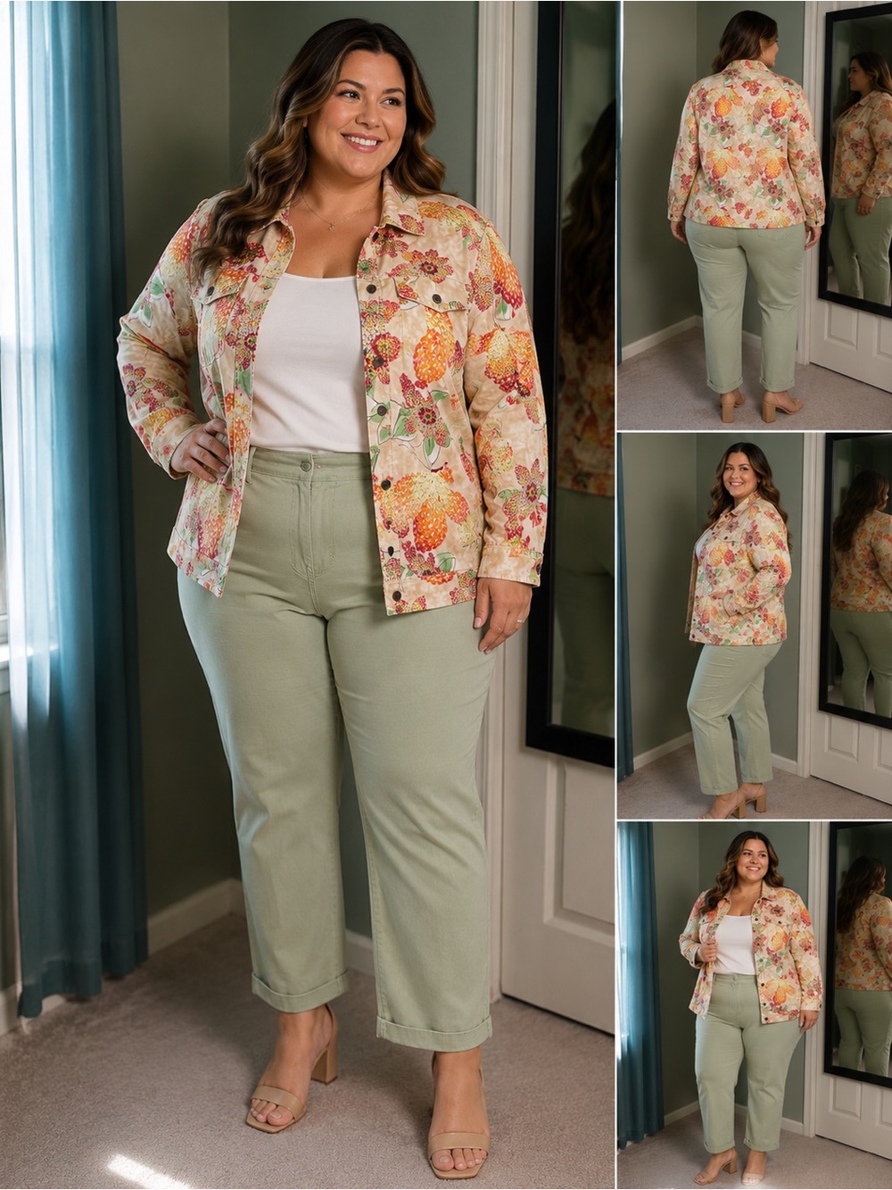 Alfred Dunner Floral Button-Front Jacket in Cream with Orange & Green